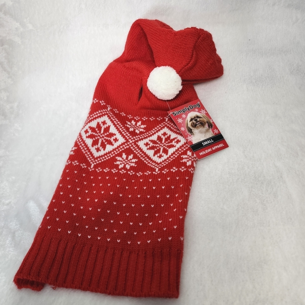 Simply Dog Sweater Red White Winter Dog Clothes Size Small 14"-17" NWT